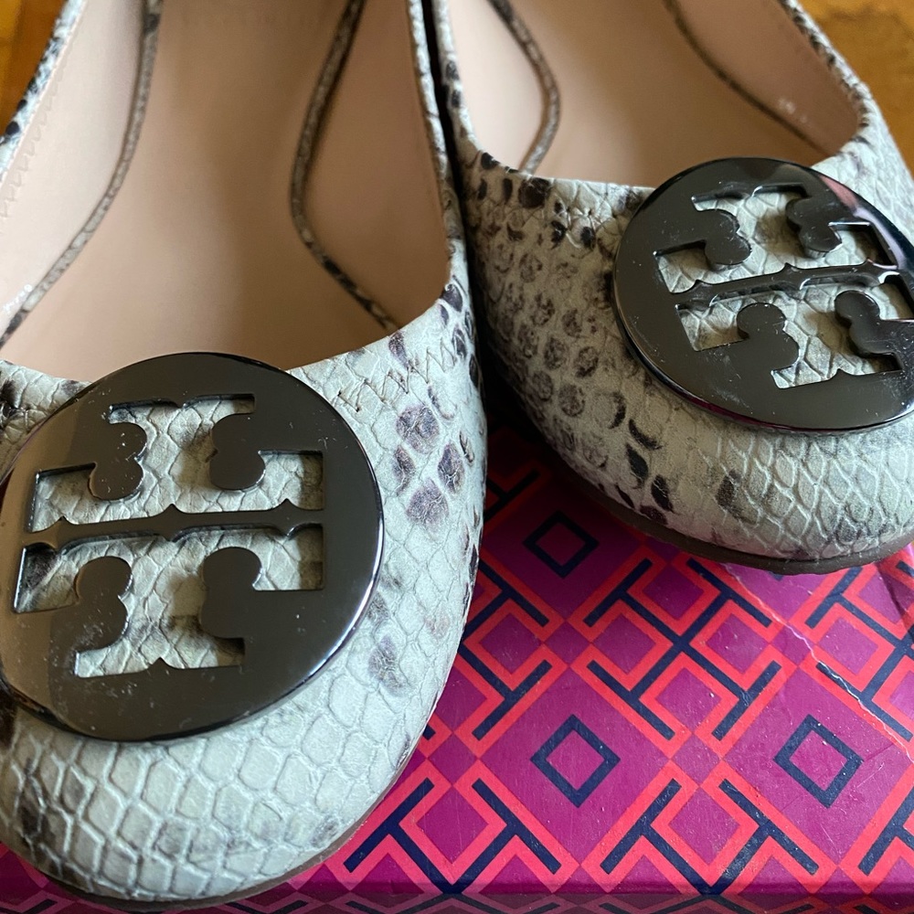 Tory Burch Reva leather ballet flats (snakeskin print)
